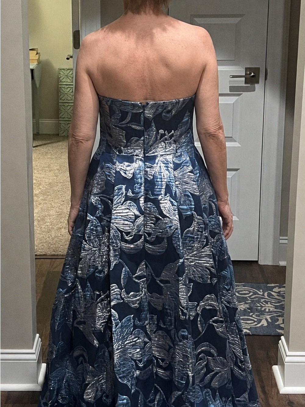 New with Tags Alex Evening Strapless Blue Floral Ball Gown Dress with Shawl. - Picture 3 of 7